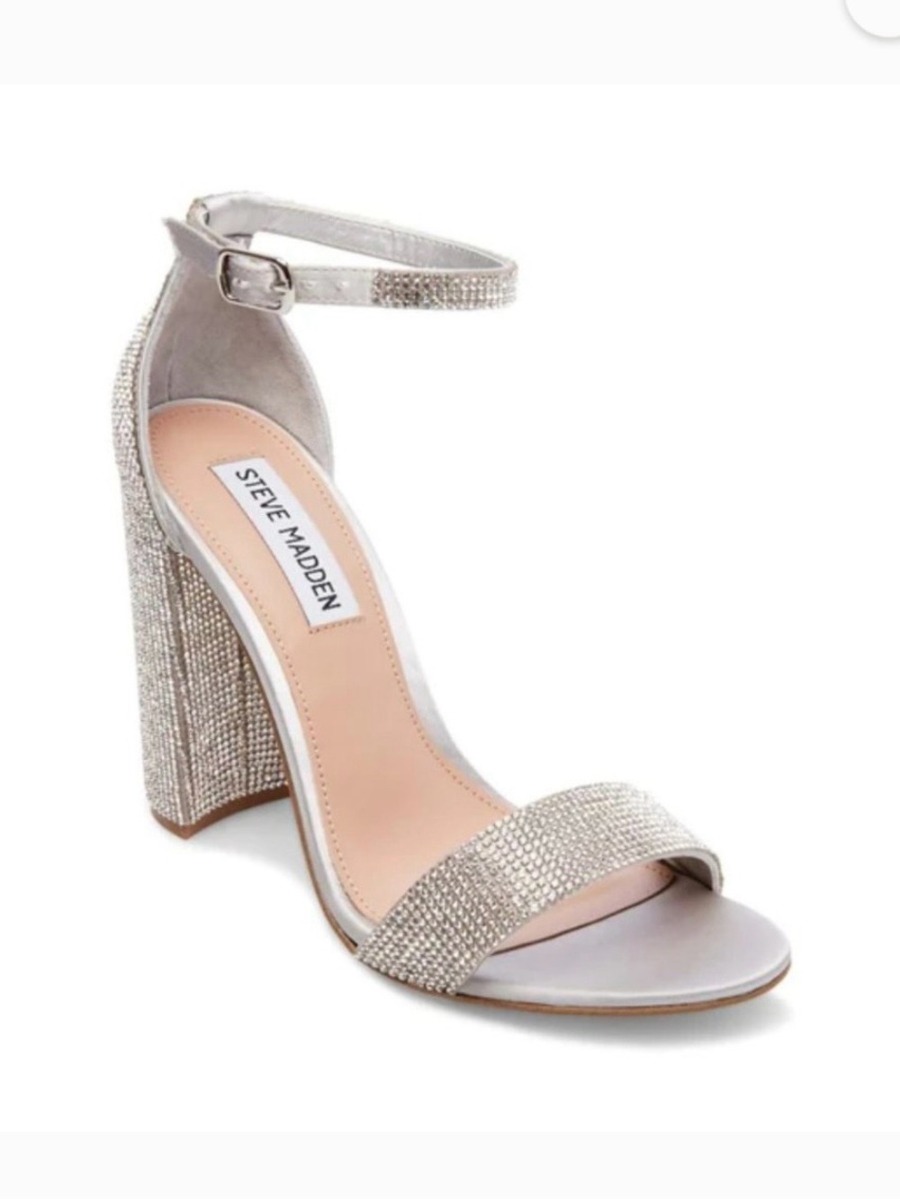 Steve Madden Silver Crystal Embellished Block Heel Sandals
